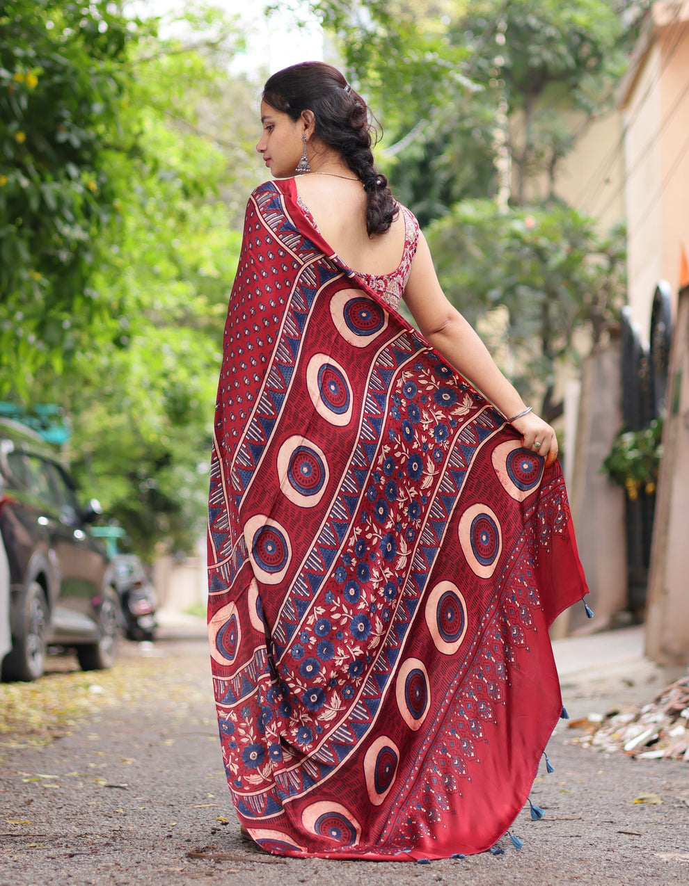 RED AJRAKH MODAL SILK SAREE