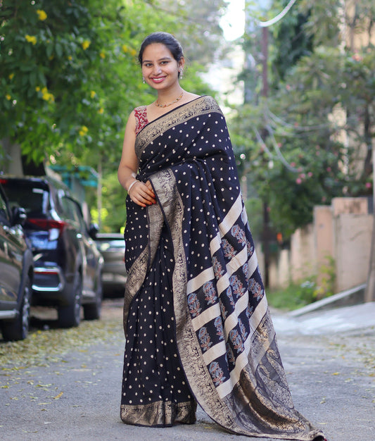 BLACK AJRAKH MODAL SILK SAREE