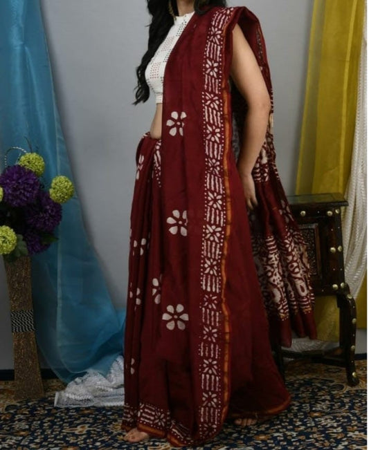 Maroon Color Digital Printed Linen Saree