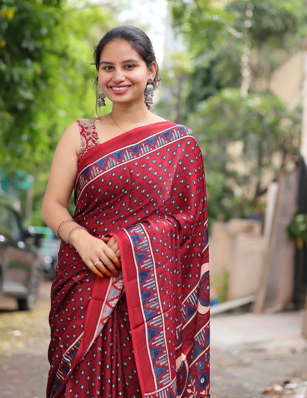 RED AJRAKH MODAL SILK SAREE