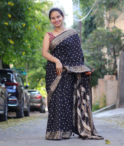 BLACK AJRAKH MODAL SILK SAREE