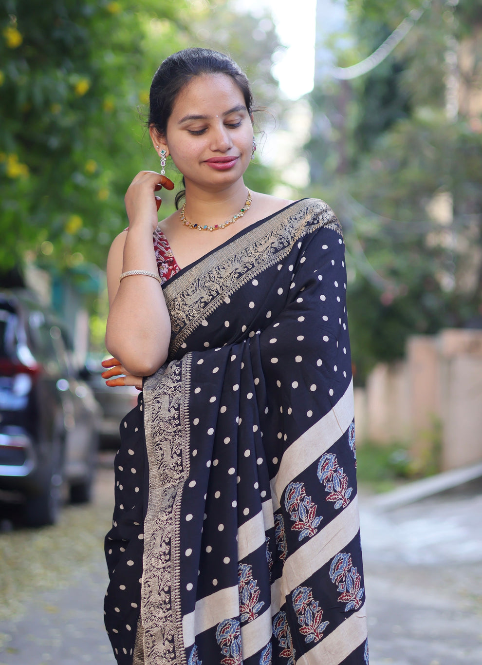 BLACK AJRAKH MODAL SILK SAREE