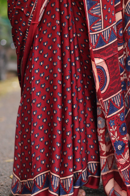 RED AJRAKH MODAL SILK SAREE