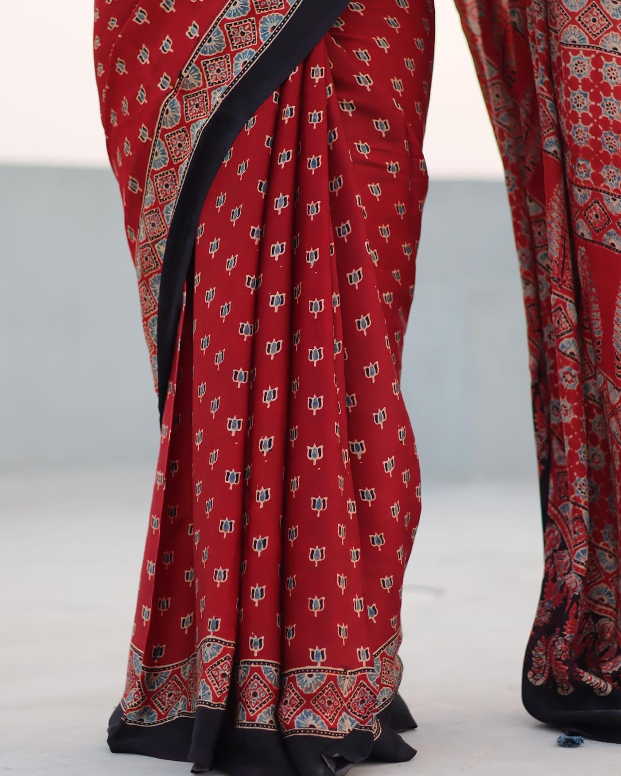 RED COLOR AJRAKH MODAL SILK SAREE