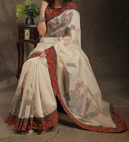 ELEGENT CREAM COLOUR DIGITAL PRINTED LINEN SAREE