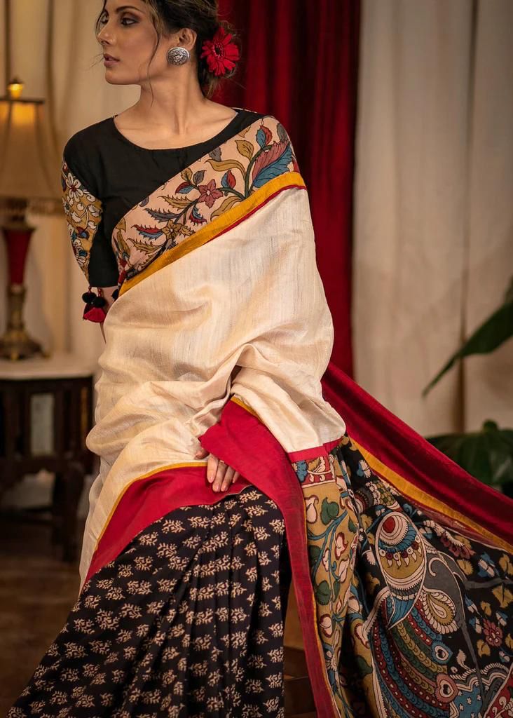 ATTRACATIVE  KALAMKARI  DIGITAL PRINTED LINEN SAREE