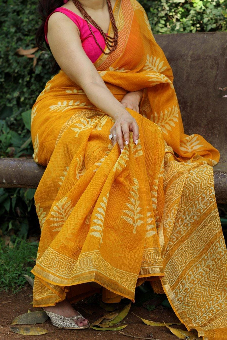 YELLOW COLOR DIGITAL PRINTED LINEN SAREE