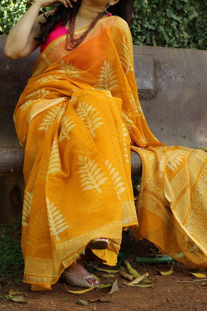 YELLOW COLOR DIGITAL PRINTED LINEN SAREE