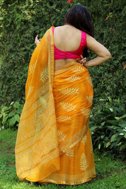 YELLOW COLOR DIGITAL PRINTED LINEN SAREE