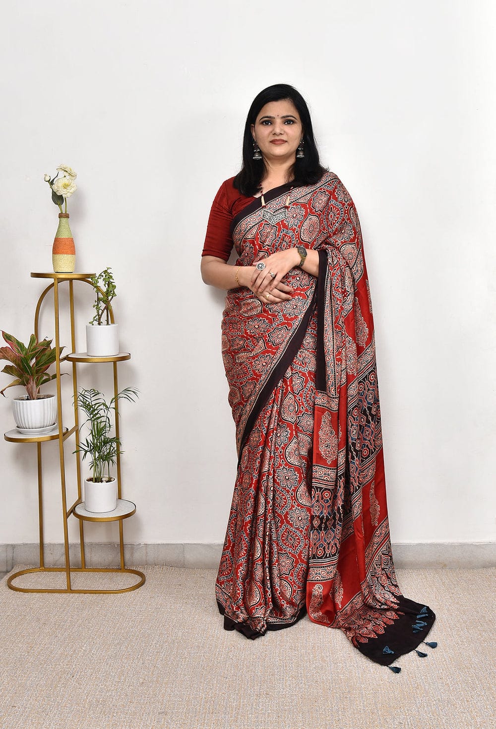 ELEGNET RED COLOUR AJRAKH SAREE