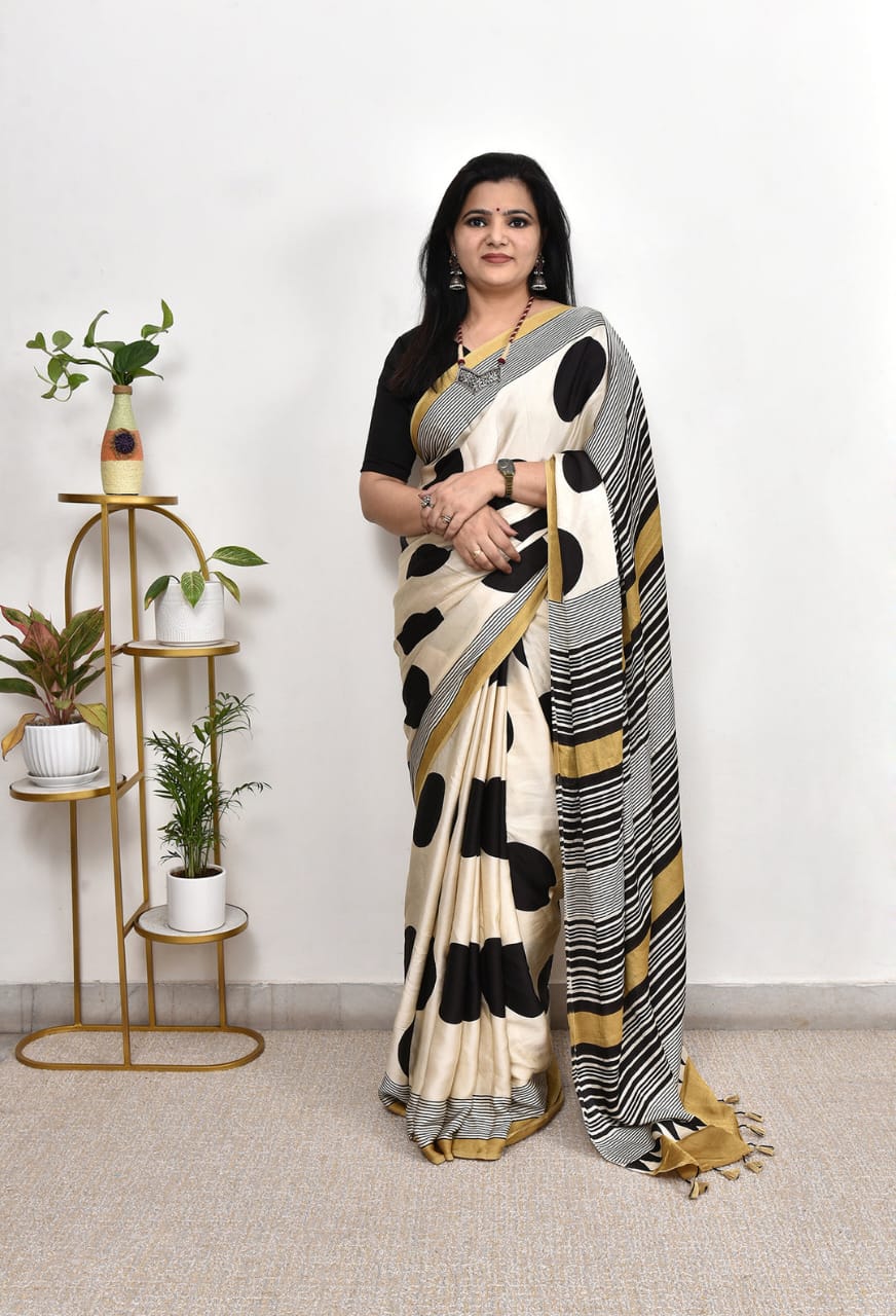 WHEAT COLOR AJRAKH MODAL SILK SAREE