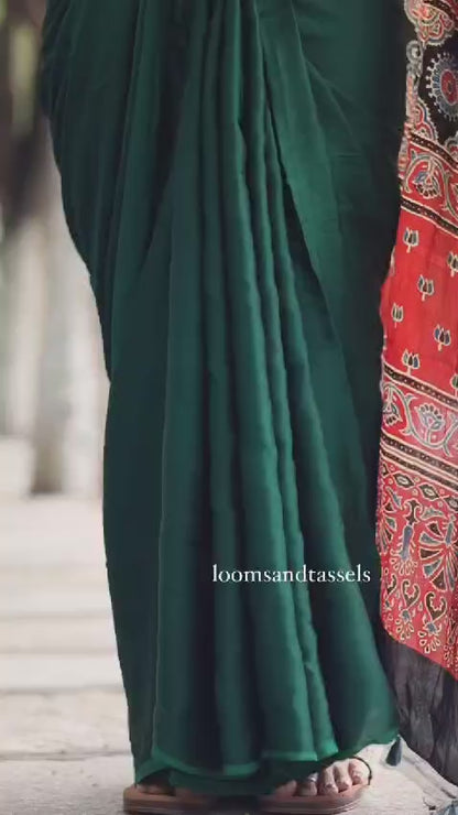 GREEN COLOR AJRAKH MODAL SILK SAREE