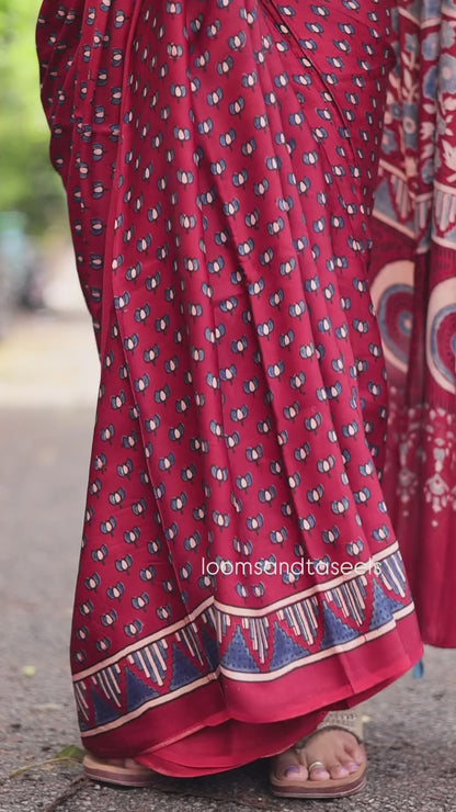 RED AJRAKH MODAL SILK SAREE