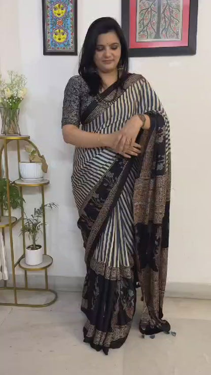 CHARCOAL COLOR AJRAKH MODAL SILK SAREE